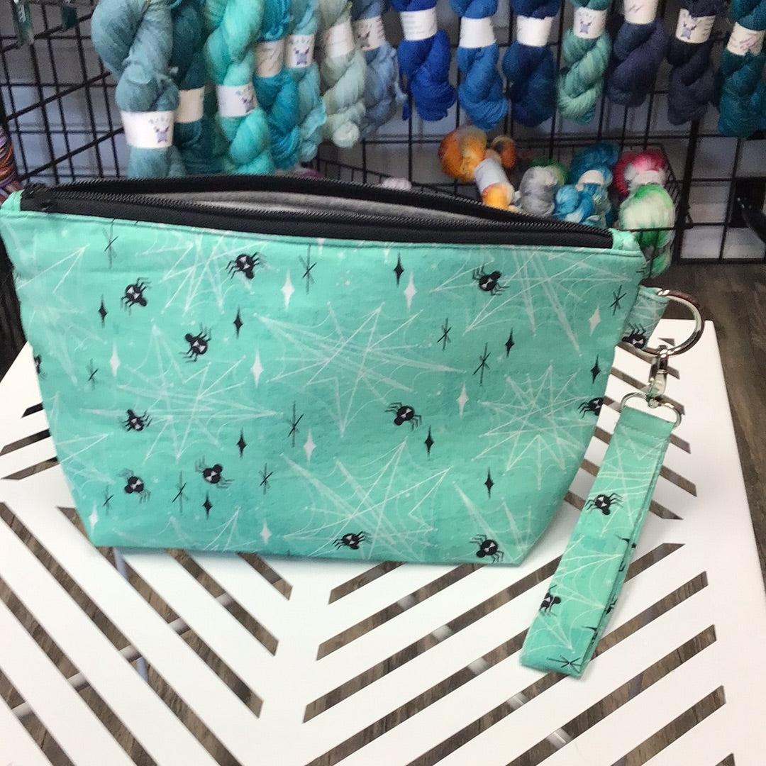 Spiders & Webs, Teal Small Zipper Bag