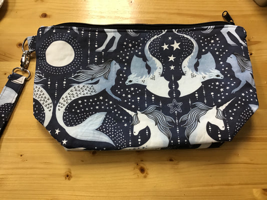 Blue Mermaid Dragon Unicorn Medium Wedge Zipper Bag