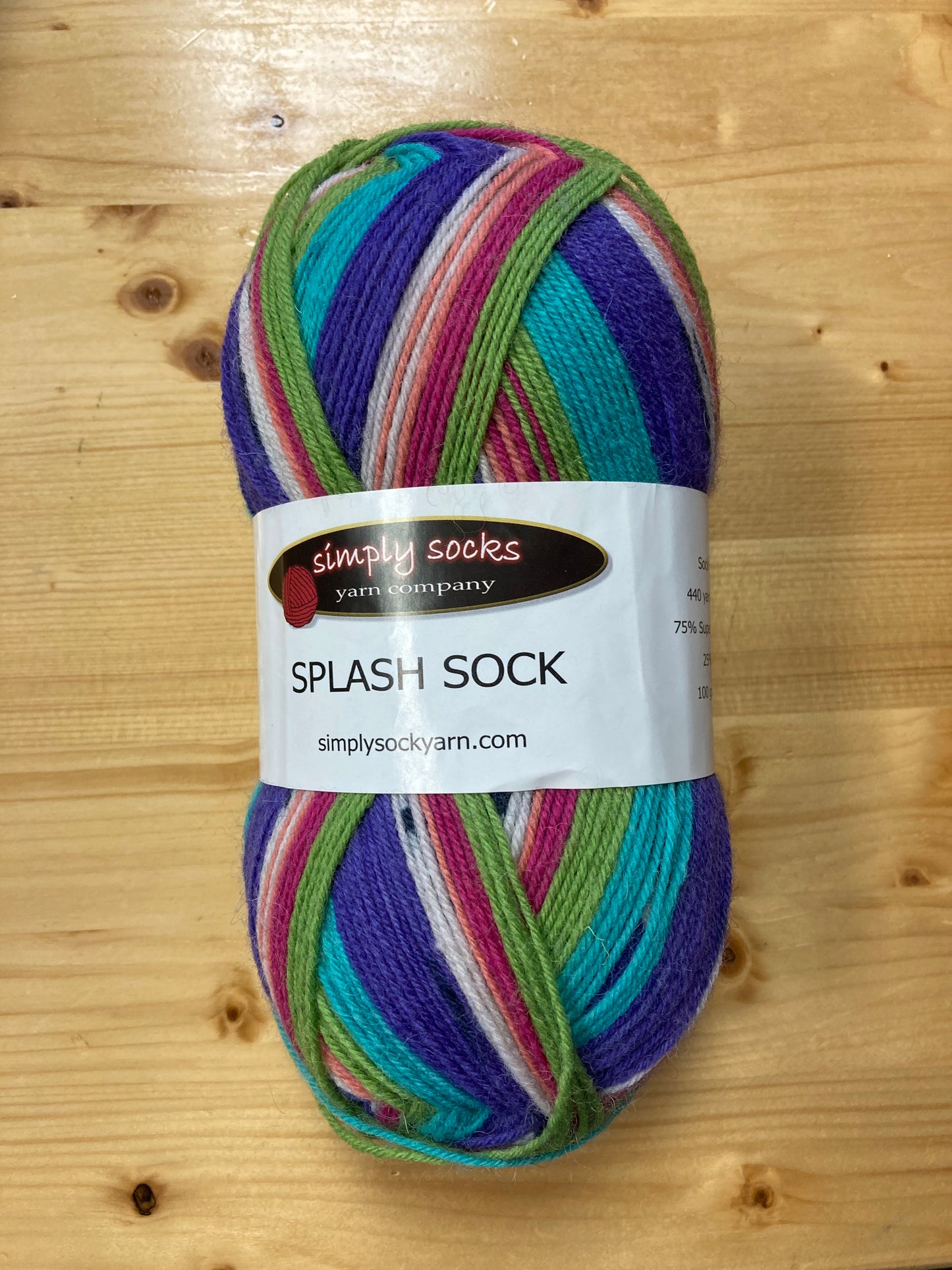 Simply Socks Splash Sock, 75% Superwash Merino 25% Nylon, 100g